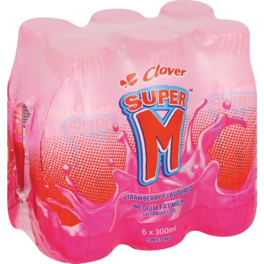 Clover Super M Strawberry Flavoured Medium Fat Milk 6 x 300ml
