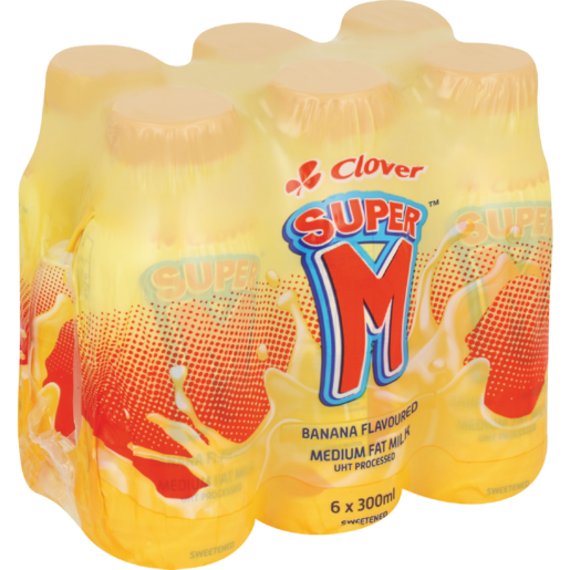 Clover Super M Banana Flavoured Medium Fat Milk 6 x 300ml