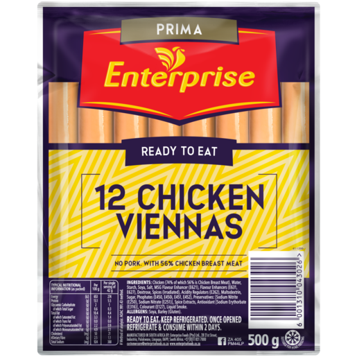 Enterprise Prima Ready To Eat No Pork Chicken Viennas 12 Pack