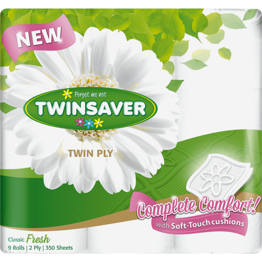 Twinsaver Luxury White Twin Ply Toilet Paper 9 Pack