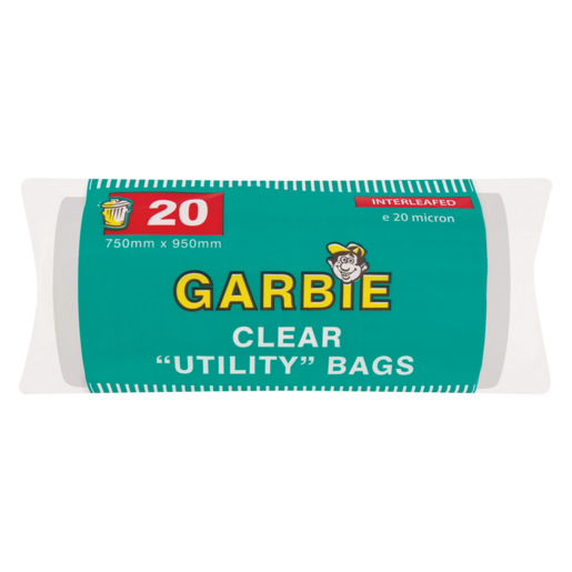 Garbie 20 Pack Clear Utility Refuse Bags 750mm x 950mm