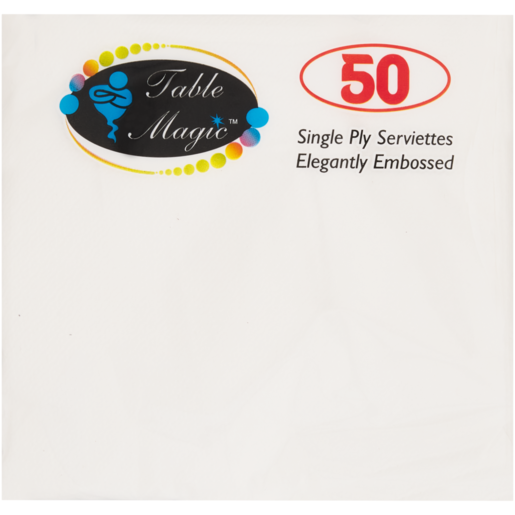 Table Magic White Embossed Single Ply Serviettes 50 Pack