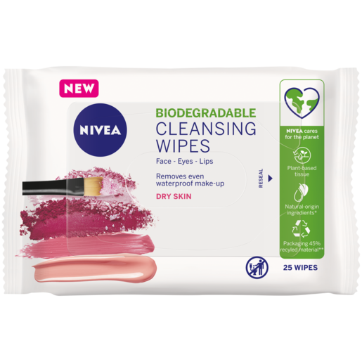NIVEA Biodegradable Sensitive Skin Cleansing Face Wipes 25 Pack