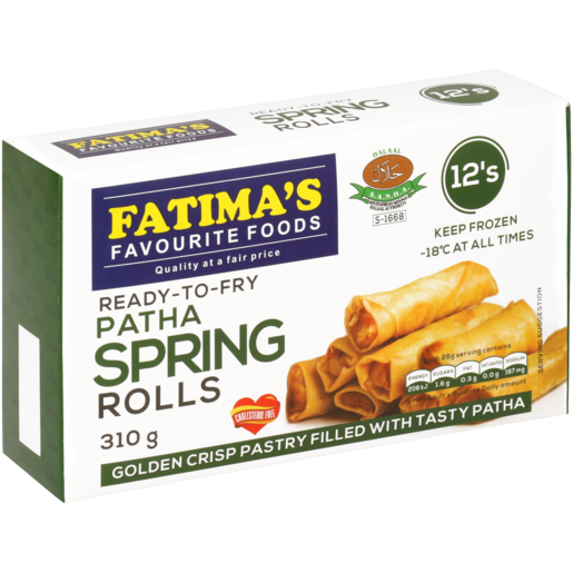 Fatima's Frozen Ready-To-Fry Patha Spring Rolls 12 Pack 310g