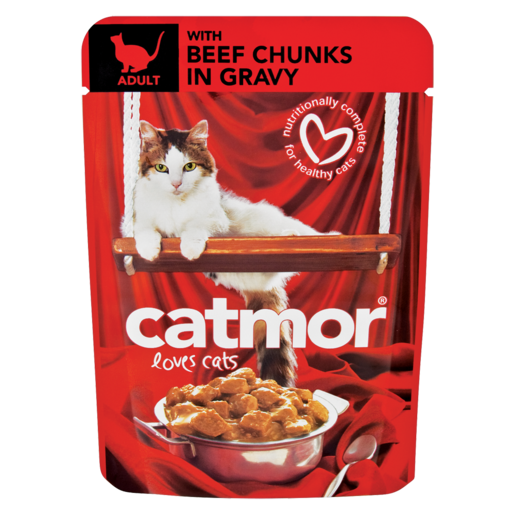 Catmor Beef Chunks In Gravy Cat Food Pouch 85g Wet Cat Food Pet