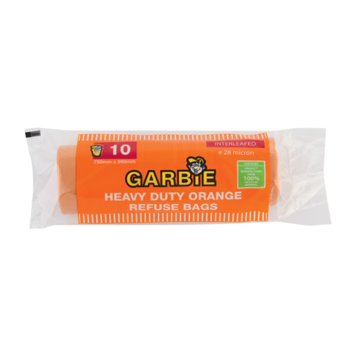 Garbie Heavy Duty Orange Refuse Bags 10 Pack