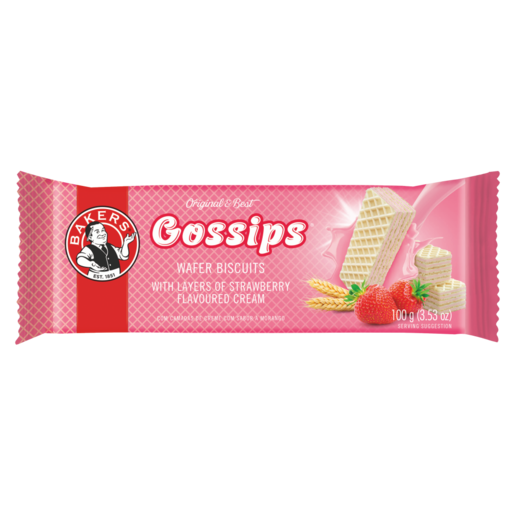 Bakers Gossips Strawberry Flavoured Wafer Biscuits 100g
