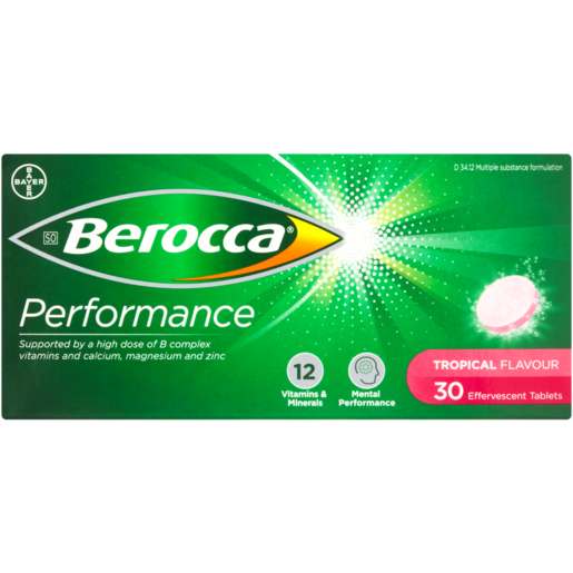 Berocca Performance Tropical Flavoured Supplement Effervescent Tablets 30 Pack