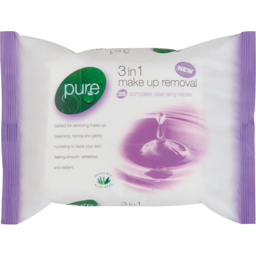 Pure 3-In-1 Make Up Removal Facial Wipes 25 Pack
