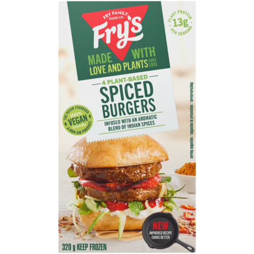 Fry's Frozen Plant-Based Spiced Burgers 320g | Frozen Vegetarian ...