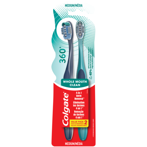 Colgate 360 Clean Medium Toothbrush 2 Pack