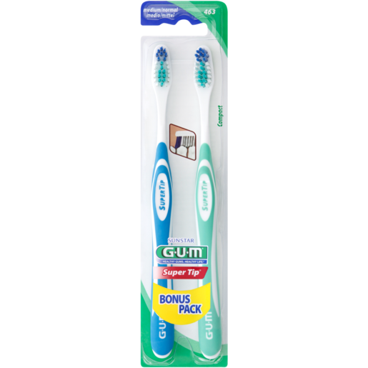 G.U.M Medium Supertip Medium Toothbrush 2 Pack (Colour May Vary)