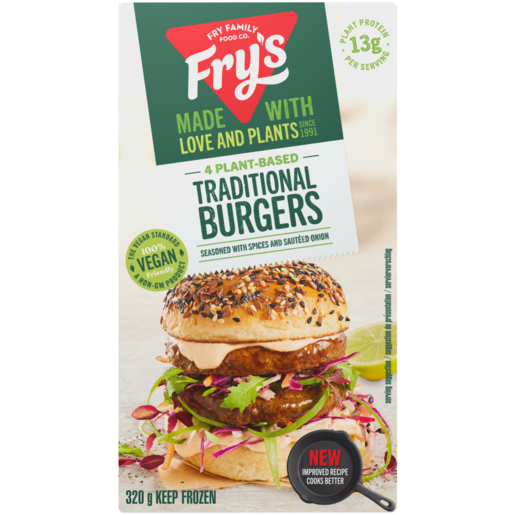 Fry's Frozen Traditional Meat Free Burgers 320g | Frozen Vegetarian ...