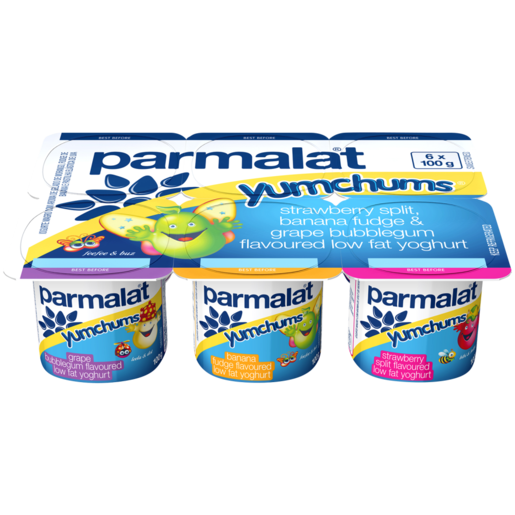 Parmalat Yumchums Strawberry Split/Banana Fudge/Grape Bubblegum Flavoured Low Fat Yoghurt Multipack 6 x 100g