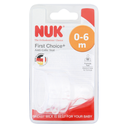 NUK Anti-Colic Silicone Medium Teats 0-6 Months 2 Pack