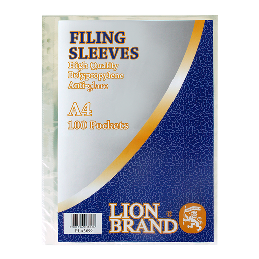 Lion Brand A4 Filing Sleeves 100 Pocket Pack