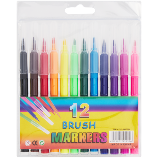 Multi-coloured Brush Markers 12 Piece