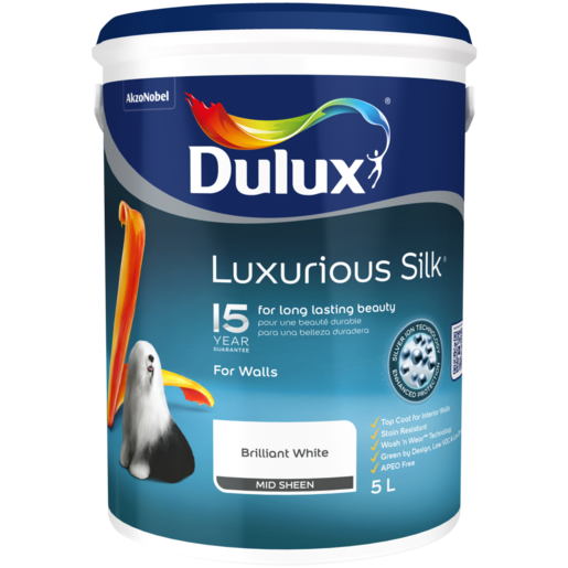 Dulux Brilliant White Luxurious Silk Paint 5L
