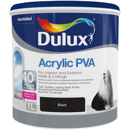 Dulux Matt Black Acrylic PVA Paint 1L