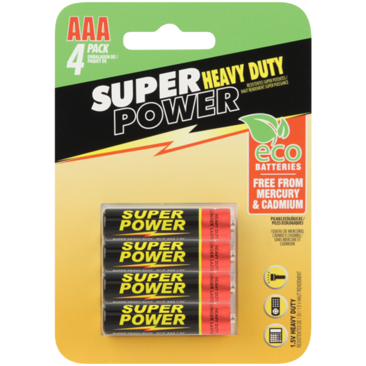Super Power AAA Zinc Carbon Batteries 4 Pack