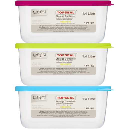 Topseal Bright Square Container 1.4L (Colour May Vary)
