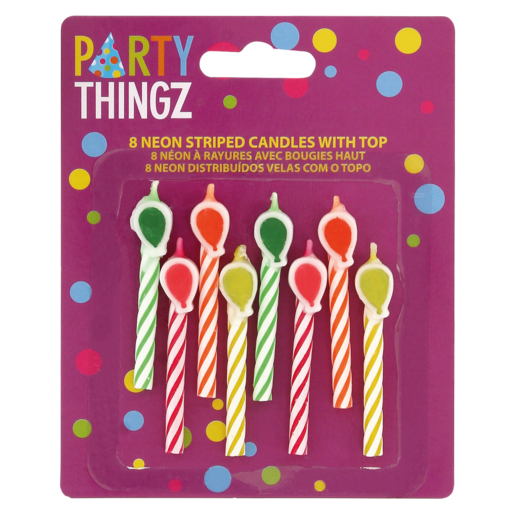 Party Thingz Neon Striped Candles 8 Pack