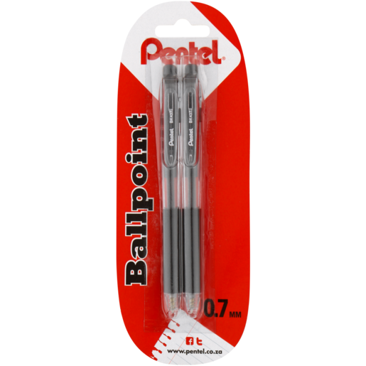Pentel Black Ballpoint Pens 0.7mm 2 Pack