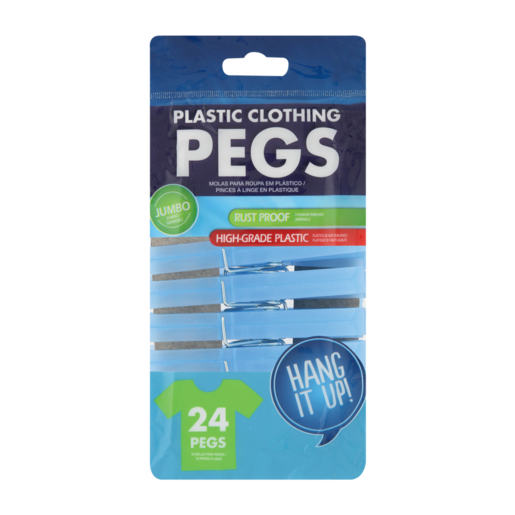 Jumbo Plastic Clothes Pegs 24 Piece (Colour May Vary)
