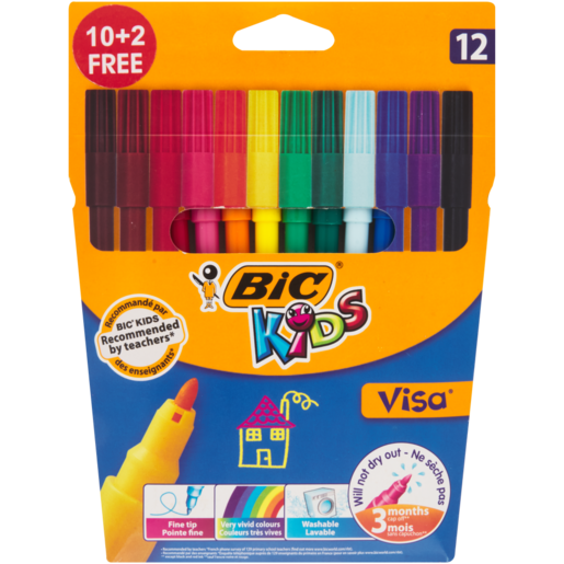 BIC Kids Assorted Visa Colouring Felt Pens 12 Pack