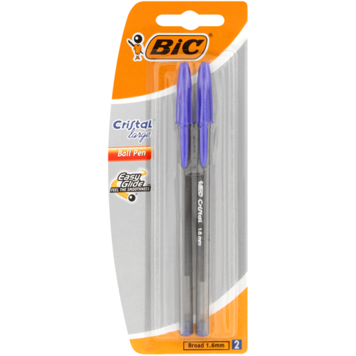 BIC Cristal Easy Glide Broad Tip Blue Ballpoint Pen 2 Pack