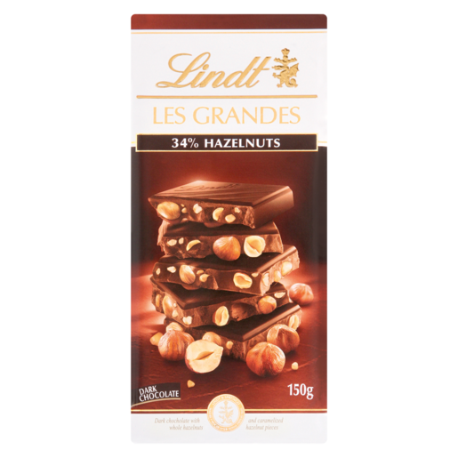 Lindt Les Grandes 34% Hazelnut Dark Chocolate 150g