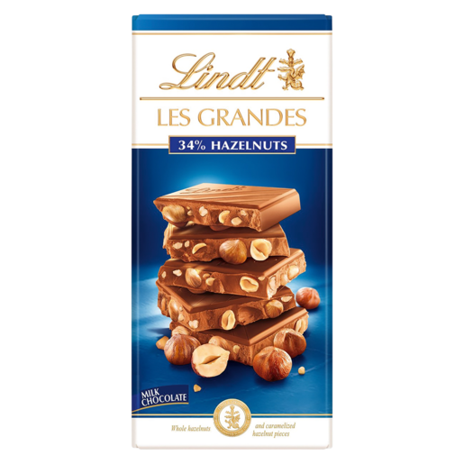 Lindt Les Grandes 34% Hazelnuts Milk Chocolate Slab 150g