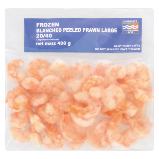Fisherman's Deli Frozen Blanched Peeled Large 20/40 Prawns 400g