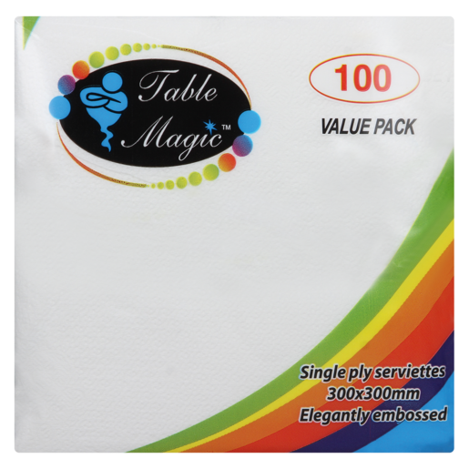 Table Magic 1 Ply White Serviettes 100 Pack