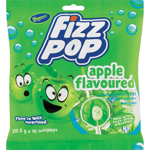 Fizz Pop Apple Flavoured Lollipops 10 Pack