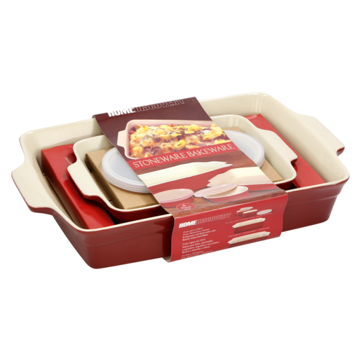 Home Discovery Red/White Stoneware Bakeware Set 4 Piece
