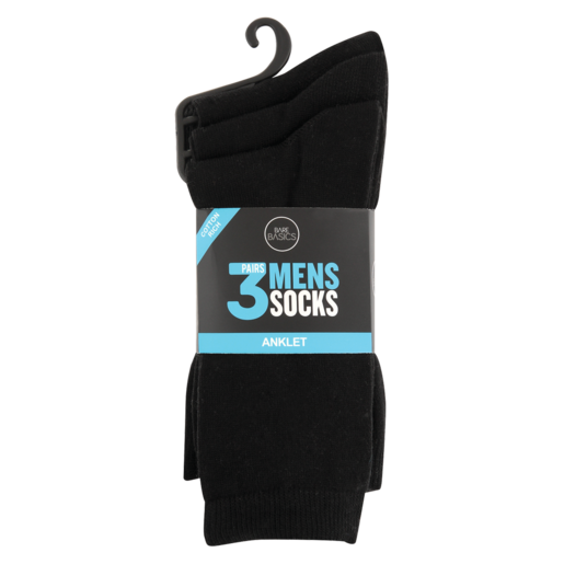 Bare Basics Mens Black Anklet Socks 3 Pack | Socks | Stockings, Socks ...