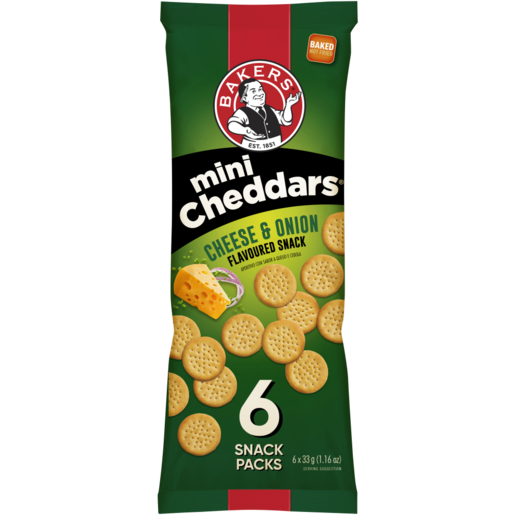 Bakers Cheese & Onion Flavoured Mini Cheddars Pack 6 x 33g