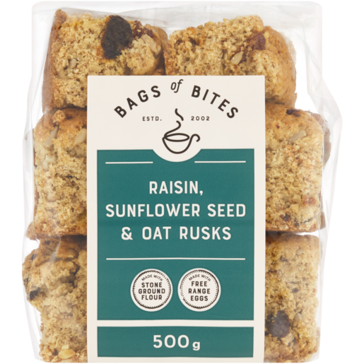 Bags Of Bites Raisin, Sunflower Seed & Oat Rusks 500g