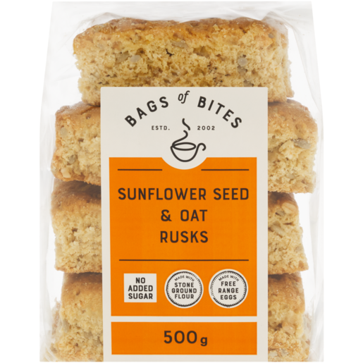 Bags of Bites Sunflower Seed & Oat Rusks 500g 