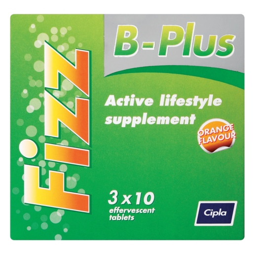 Cipla Fizz B-Plus Active Lifestyle Supplement Orange Flavoured Effervescent Tablets 30 Pack