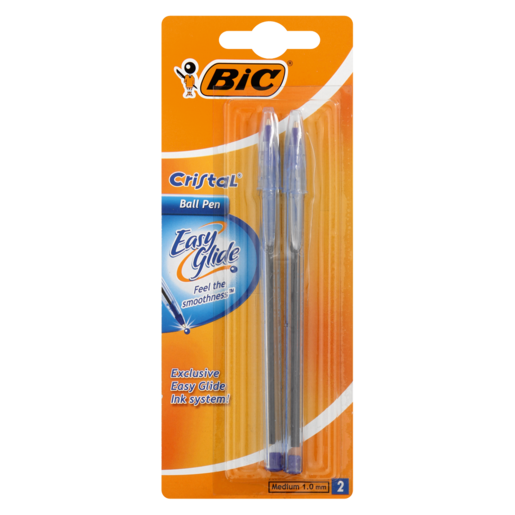 BIC Cristal Easy Glide Medium Point Blue Ballpoint Pen 2 Pack