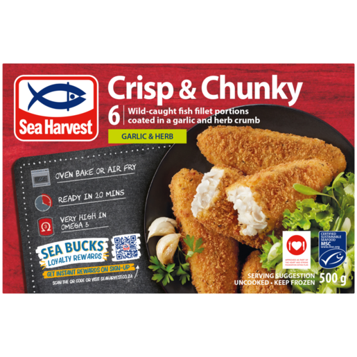 Sea Harvest Crisp & Chunky Garlic & Herb Frozen Crumbed Fish Fillet Portions 6 Pack