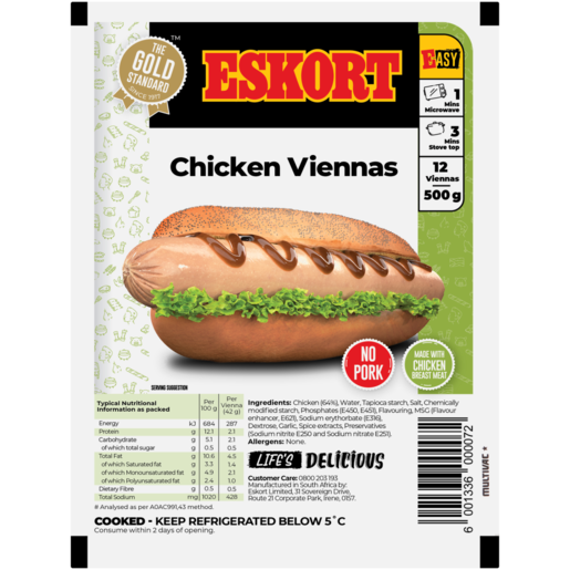 Eskort Chicken Viennas 500g