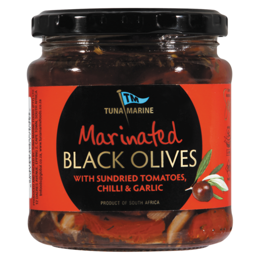 Tuna Marine Marinated Black Olives With Sundried Tomatoes, Chilli & Garlic 280g