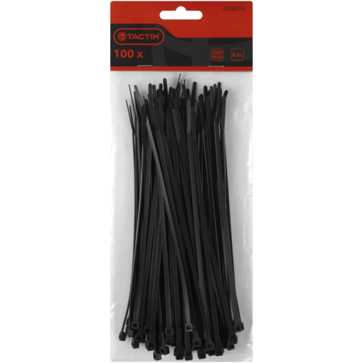 Tactix Black Cable Ties 200mm 100 Pack