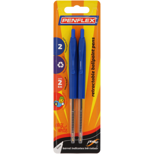 Penflex Blue Retractable Ballpoint Pens 2 Pack