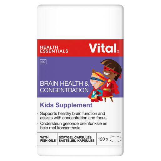 Vital Brain Health & Concentration Kids Study Supplements 120 Pack