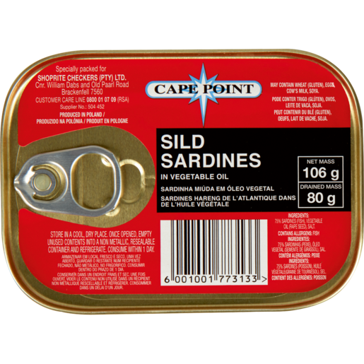 Cape Point Sild Sardines In Vegetable Oil 106g