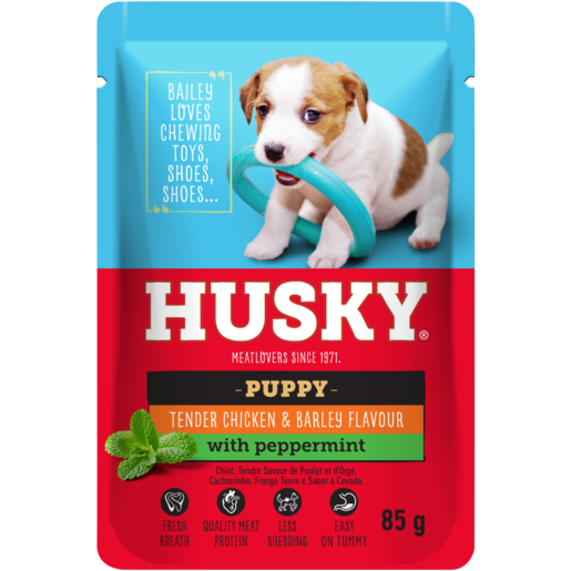 Husky Meatlovers Chicken & Barley Flavoured Puppy Dog Food Pouch 85g